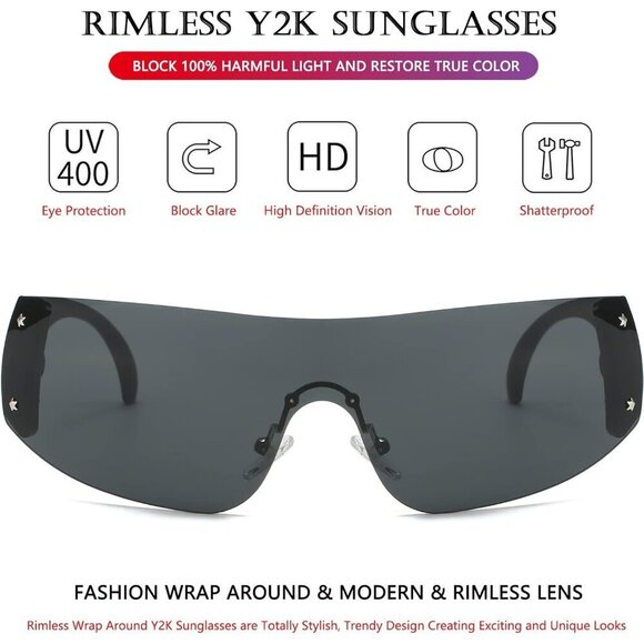 Oversized Y2K Rimless Sunglasses Women\'s Men UV400 Wrap Around Trendy main image 7
